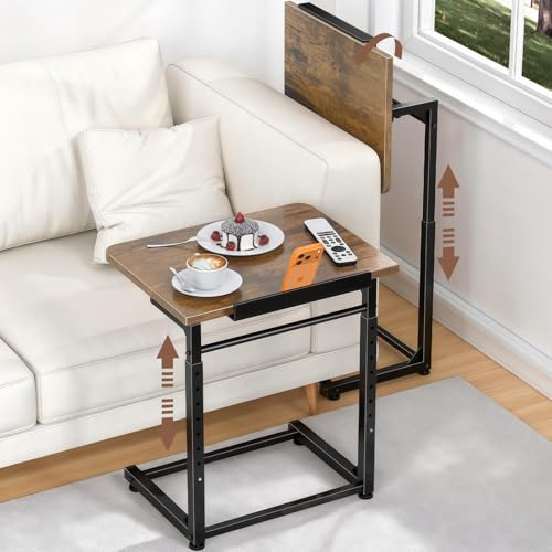 Tv Tray Table, 8-Level Adjustable Height Couch Side Table，90° Tilt Angle foldable End Table, Laptop Table with Phone & Tablet Slot Dinner Tray Desk for Recliner/Sofa/Bed/small Living Room (Brown)