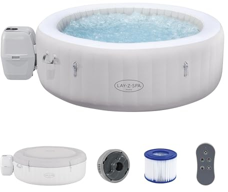 Bestway Lay-Z-SPA Paris AirJet LED-Whirlpool Ø 196 x 66 cm – Aufblasbarer Spa für 6 Personen mit 140 Düsen, beheizbar bis 40°C, stimmungsvolle LED-Beleuchtung für den Garten