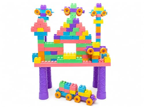 Bubelino Baustein Tisch Set für Kinder - 360 Teile Baustein Spieltisch, Bauklötze ab 3 Jahre, Mehrfarbing, Kreatives Lernspielzeug, Ideal für Kinder