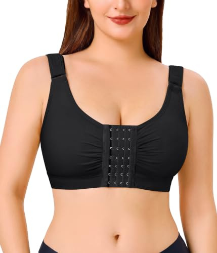 Junlan Soutien-Gorge de Sport à Maintien Ferme Brassiere Post operatoire Soutien-Gorge Fermeture Devant Postopératoire sans Armature Réglable pour Fort Poitrine Racerback Comfort Support