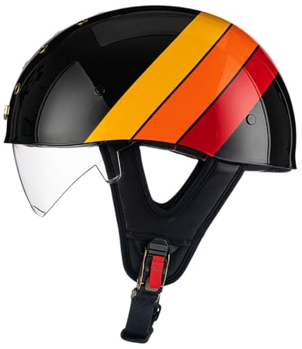 Casco Da Moto A Mezza Calotta, Casco A Mezza Calotta Stile Berretto Da Baseball Retrò Per Uomo E Donna Adulti, Casco Per Scooter, Ciclomotore Con Visiera, Omologato DOT/ECE 13,XL(59-60CM)