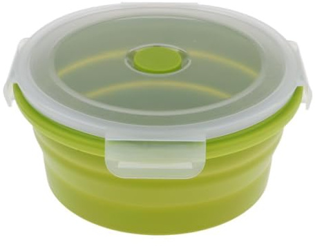 AMSLSIU Cuencos plegables de silicona para acampar, listos,Verde,400 ml | almacenar alimentos, con tapa, ligeros y portátiles.