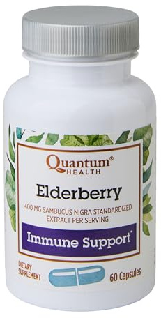 Quantum Health Black Elderberry Supplement Sambucus Nigra Extract 400mg Daily Immune Support & Wellness Boost of Powerful Antioxidants for Women & Men - 60 Capsules