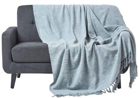 Homescapes Wohndecke Nirvana Slub hellgrau – handgewebte Baumwolldecke 150x200 cm, Tagesdecke aus 100% Baumwolle mit Struktur & Fransen, Sofaüberwurf im natürlichen Look, Oeko-TEX
