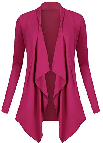 Urban GoCo Donna Cardigan Drappeggiato Aperto Davanti a Maniche Lunghe e Orlo Irregolare Giacca Top Fucsia S