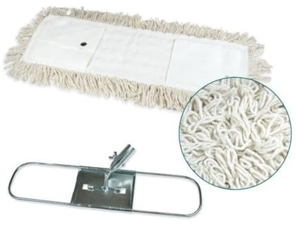Clim Profesional - Mopa Industrial Plana Algodón 15x100CM con Bastidor Metálico para Grandes Superficies. Barrido de Suelos. Elimina Polvo y Suciedad. Muy Resistente. Tamaño 100CM