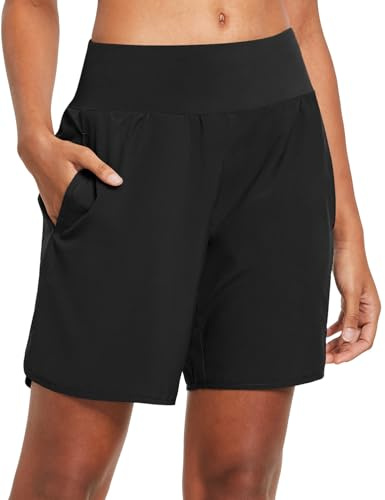 baleaf Women's Running Shorts 2 in 1 High Waisted Gym Shorts Quick Dry with Back Zipper Pockets for Yoga Workout Black S