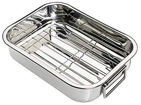 New 32cm Professional Stainless Steel Roasting Tray with Removable Rack Pan Oval Kitchen Cooking Baking Sturdy Handles Built to Last for Years Oven Roasting Pan with Grill