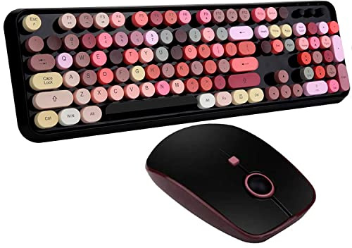 FOPETT Keyboard and Mouse Sets, Wireless, Reliable 2.4 GHz Connectivity for PC,Laptop,Smart TV and More (Black Colorful)