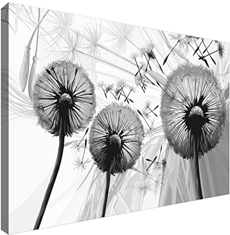 Estika Leinwand bilder - Pusteblume Schwarz Weiß - 60x40 cm, 1 teilige kunstdruck - Wandbilder wohnzimmer, schlafzimmer, Moderne wanddeko, Bild auf leinwand - Blumen bilder - 4116A_1E