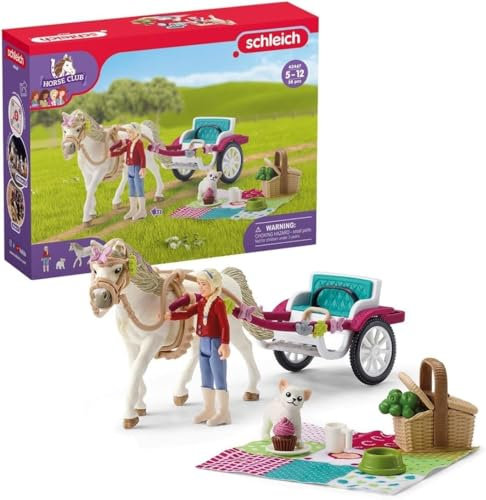 SCHLEICH 42467 Horse Club Kutsche für Pferdeshow, 38 Teile Spielset Pferde Figur, vollbeweglicher Mädchen-Figur und viel Zubehör, Spielzeug für Kinder ab 5 Jahren