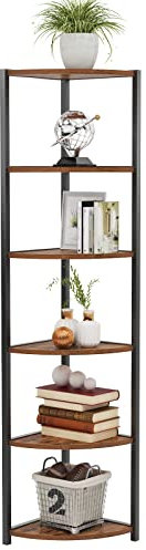 sogesfurniture Eckregal, Bücherregal mit 6 Ablagen, Leiterregal, Aufbewahrungsregal, Pflanzenregal für Wohnzimmer, Schlafzimmer, Büro, Industrie-Design, 34x34x165 cm