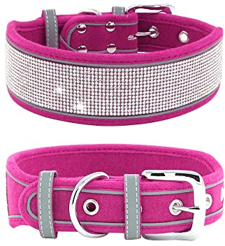 haoyueer Hundehalsband mit Strasssteinen, schillernd, funkelnd, weiches Wildleder, reflektierend, großes Hundehalsband, Kristall-Diamant-Halsband für mittelgroße und große Hunde (M: 38,1–48,3 cm, Hot