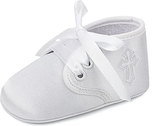 LACOFIA Baby Boys Girls Christening Shoes White Soft Sole Infant Baptism Crib Shoes Prewalkers 6-12 Months