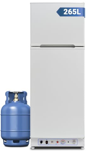 Techomey Frigorifero a Gas, 265L, Frigorifero Congelatore Gas/220V, Frigorifero da Campeggio, Frigorifero Congelatore Combinato per Casa, Campeggio, Garage, Gite, Casa Mobile, Bianco