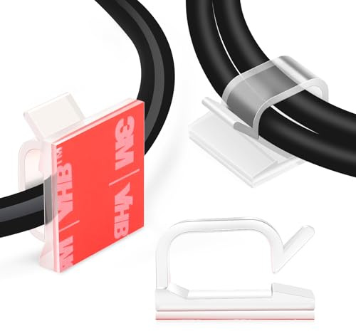 60 PCS XHF 5/8” Adhesive Cable Wire Clips Clear, Outdoor Christmas Light Clips, Cable Staples Cable Management Wire Organizer Cord Holder for Under Desk, Car, Wall, TV PC Ethernet Cable
