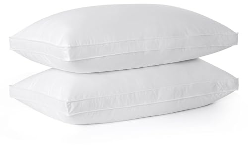 Bafode Set di 2 cuscini da letto con soffietto in piuma d'oca, dimensioni standard, 100% morbido cotone, cuscino per schiena, pancia o per chi dorme di lato