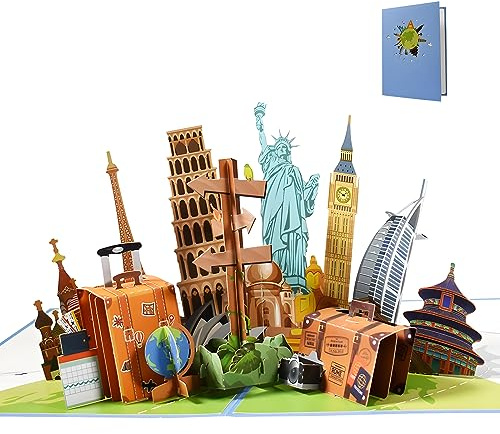 Pop Up GutscheinKarte, 3D Reisegutscheinkarte, Geldgeschenk für den Urlaub, Geschenkkarte für Reisen, Geburtstagsgrußkart mit Umschlag, Geburtstagskarte für Kinder, Frauen und Männer