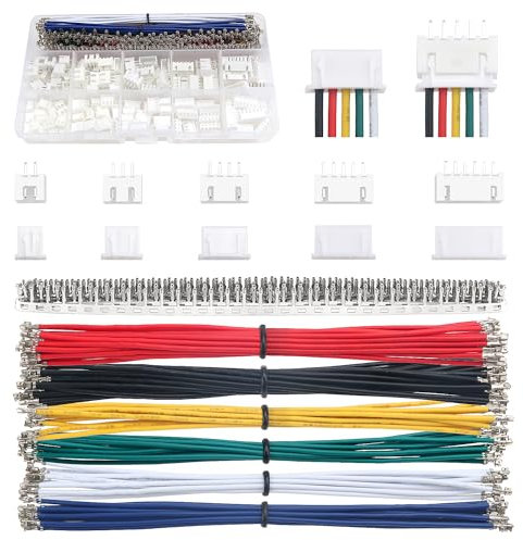 Lyeteung 420 Pièces 2.54mm JST Connecteur Kit, JST-XH 2/3/4/5/6 Broches et Connecteur Mâle Femelle, avec Câbles Pré-Sertis 22 AWG et Borne à Sertir à Broche Femelle (Double)