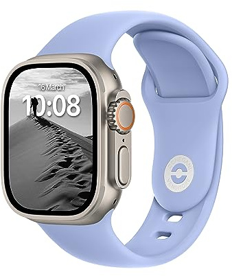 ELETTRONEO SB Bracelet Sport pour Apple Watch Band Ultra 3 2 49mm, Series 11 10 46mm, 9 8 7 45mm 41mm, SE 6 5 4 44mm 40mm, 3 2 1 42mm 38mm Femme Homme Silicone, Bleu Ciel