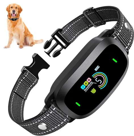 XEOOCE Collar Antiladridos para Perro, Inteligentes Collar Automático Antiladridos con 4 Modos de Inofensivas/Fortalecimiento Vibraciones/Sonido, 5 Niveles de Sensibilidad Ajustables, Impermeable IP67
