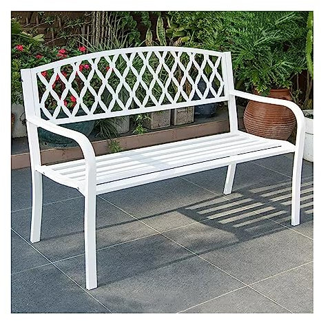 Bank Sitzbank Terrassenbank for den Außenbereich mit Netzrückenlehne und Armlehne, langlebige Vintage-Gartenbank aus Metall, dekorative Sitzgelegenheit for 2 Personen – Verandamöbel Gartenbank ( Color