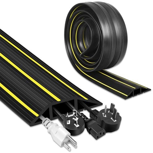 Floor Cable Cover, 3 Meters Floor Cable Protector, Heavy Duty Rubber Wire Covers for Floor Outdoor Cable Cover, 3 Cord Channels Floor Cable Tidy Management, Black