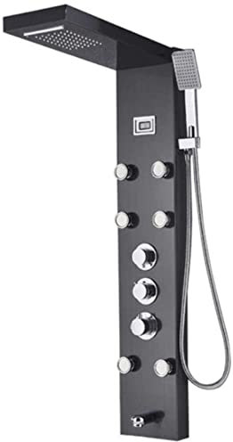 Black Thermostatic Mixer Shower Panel Fall Waterfall Massage Jets Shower Column Shower Faucet Shower Set