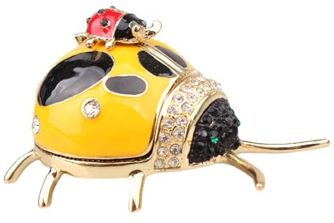 BURLOE Boîte De Bijoux Mary Beetle, Boîte À Bijoux Avec Charnière Peinture À Main Émail Cristal-Hands De Pain Boucles D'oreilles Boîte De Rangement,Jaune