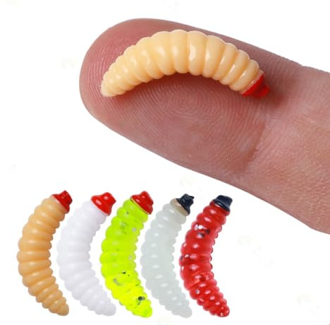 KTGCOZS Pack of 50 1 Maggot Grub Soft Fishing Lure Worm Bait Artificial Earthworm