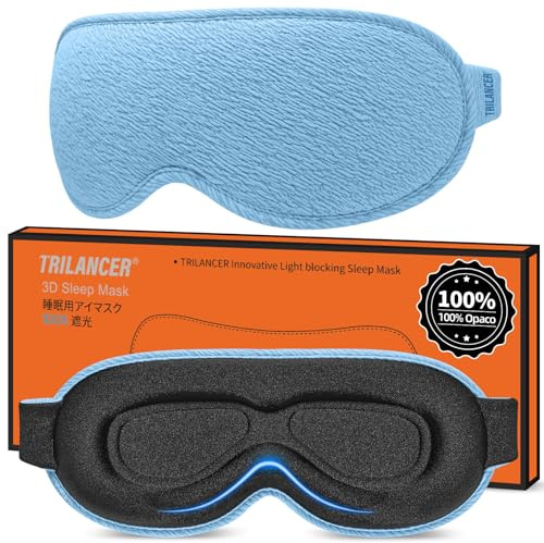 Trilancer 99.99% Lichtblockierende 3D Schlafmaske für Männer & Frauen, Blau | Schlafbrille, Augenmaske für Seitenschläfer mit Ultraweichem, Druckfreiem Design für Nickerchen, Reisen und Schlafzimmer.