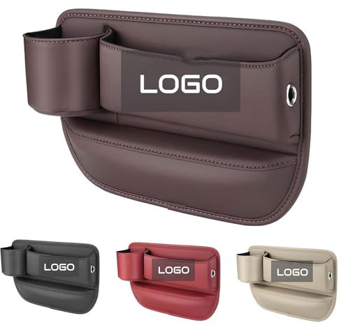 Votre Logo, Votre Style - Siège Auto en Cuir PU avec Logo personnalisé, Porte-gobelet, Chargeur USB et Rangement Intelligent(Brown,Logo personnalisé)