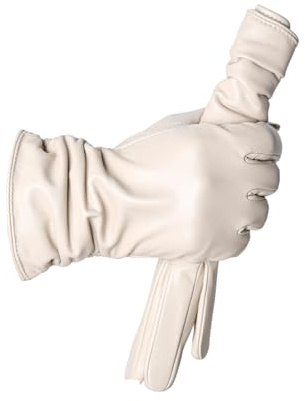 Hgvcfcv Damen-Handschuhe, Winter, Schaffell, warm, kurz, dünn, Touchscreen, Fahren, weibliche Farbe, Lederhandschuhe, Beige-Touchscreen, 7.5