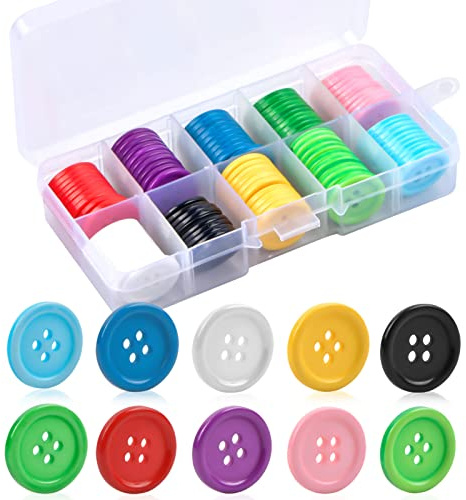 100 Stück Bunte Harzknöpfe 20mm, 4-Loch Plastikknöpfe für Basteln Nähen DIY Handwerk und Scrapbooking Runde Kunstharz Knöpfe Knöpfe Bunt Gemischt Knöpfe zum Basteln für Babykleidung und Dekoration
