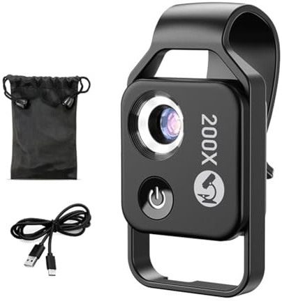 Inkoby Lentille de Microscope à Grossissement 200X avec Lentille Macro de Micro-Poche à Lumière LED Mobile CPL pour iOS Android Les Smartphones B