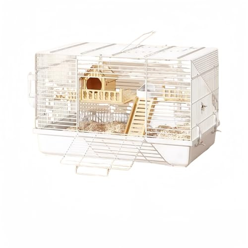 woxefo Hamsterkäfig， Nagerkäfig， Mäusekäfig Hamster Zweistöckiger Kleiner Käfig, Lüftungsgitter， Zubehör inklusive, aus weiß lackiertem Metall und Kunststoff(Weiß,47 * 30 * 30cm)