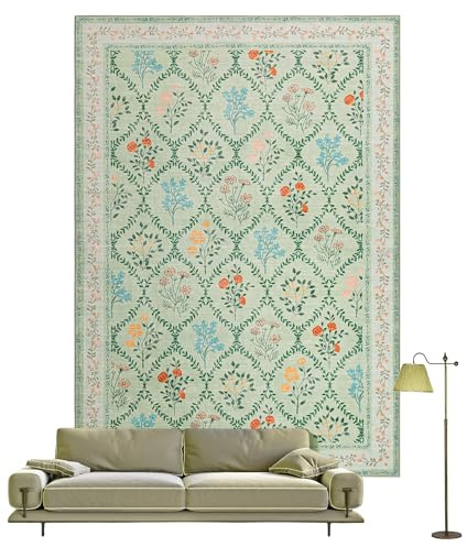 YIHOUSE Green Floral 5x7 Area Rugs for Bedroom Girls, Washable Rug for Living Room Non Slip Ultra-Thin, Large Boho Carpet for Kids Playroom, Classroom, Dorm, Nursery, Green Multi