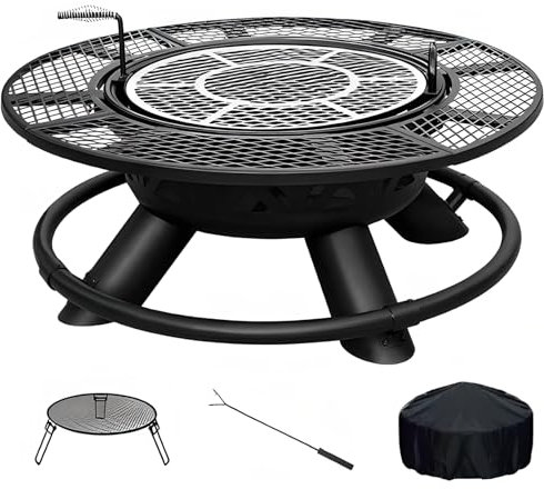 Foyer de Jardin, brasero Robuste, Grand brasero, Foyer Pliable et Portable pour l'extérieur, Grille de Cuisson Amovible en Acier Inoxydable 304, Vitesses Hautes et Basses réglables Tea Table Style