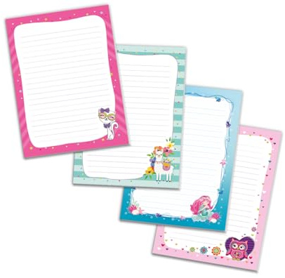 Schreibblock Blöcke Kindermotiv Tiere Notizblöcke mit Linien für Mädchen Briefblock Notizblock liniert 4er Set (4 Blöcke: Katze, Lama, Meerjungfrau, Eule mit je 25 Blätter in A5)