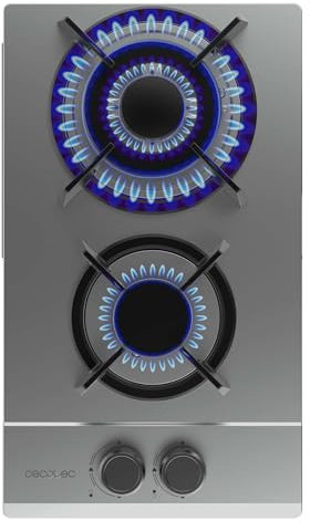 Cecotec Plaque de Gaz Butane et Naturel 2 Feux Bolero Squad G 2200S Inox. 5250 W, Acier Inox, Grilles Individuelles en Fonte, Brûleur WOK Triple Couronne, Allumage Électrique, Système de Sécurité