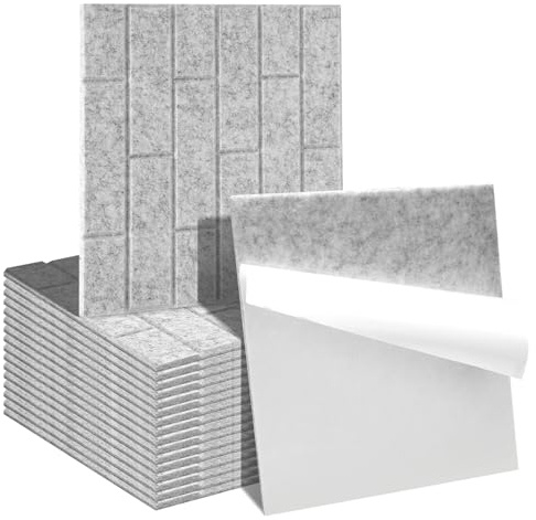 Ansobea Lot de 18 panneaux acoustiques autocollants - 30 x 30 x 0,9 cm - Gris - Aspect brique - Pour studio, bureau, traitement acoustique et décoration murale