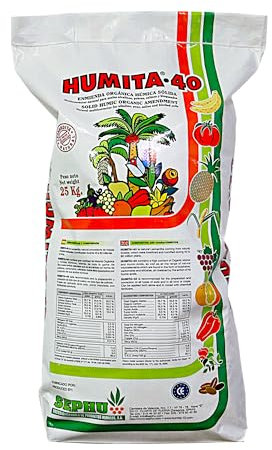 HUMITA 40 - Leonardita en polvo Natural con Ácidos Húmicos y Fúlvicos | Rico en Microelementos | Fertilizante Orgánico para Suelos y Cultivos | Saco 25kg