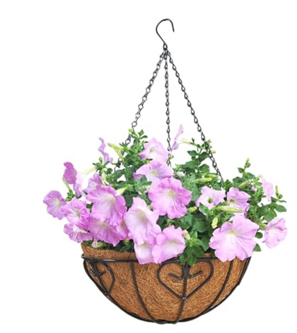 Cestino con fioriera con fodera di coco, supporto da fioriera con fibra di | Decor da giardino da prato, fioriera a cuore con catena, gancio di