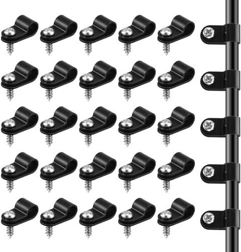 JJUNW 50 Stück R-Kabelklemmen, Schwarze Kabelklemmen mit Schrauben Kunststoff R Typ Cable Clip für Kabelmanagement Kabel Klemmen zum Schrauben für Draht Kabel Schlauch(1/4 zoll)