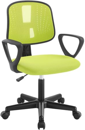 Klihome Silla Escritorio Infantil, Silla Estudio Giratoria, Sillas Juvenil con Ruedas, Sillas Ergonómica de Malla Transpirable, Taburete Giratorio con Respaldo Ajustable Automático, Verde, K0008BS
