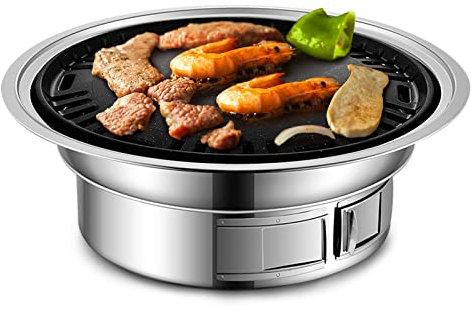 TFixol Parrilla de carbón antiadherente coreana portátil de acero inoxidable para barbacoa de carbón vegetal para camping, cocina, color plateado