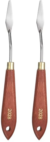 QUARKZMAN 2pcs Outil Peinture 1.77 x 0.47 En Forme Larme Rouge/Argent | Lame En Acier Inoxydable, 7.87 Longueur, Spatula, Couteaux à Peinture Avec Trou Manche En Hêtre, Couteaux à Peinture