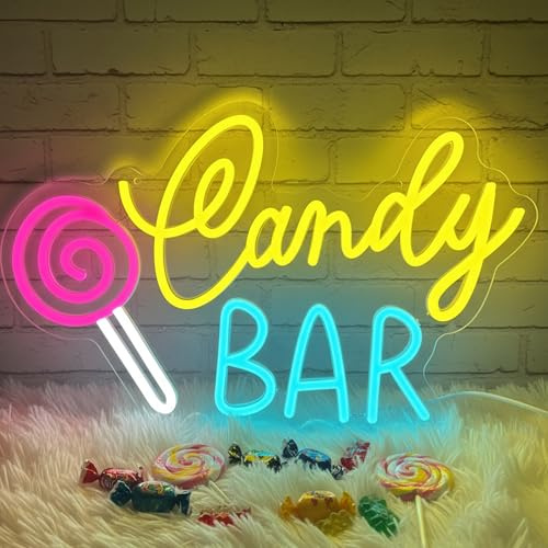 Lxmoneon Candy Bar Neon Schild Lollipop Neon Schild, Dimmbar Süßer Led Schild für Süßwarenladen, Candy Leuchtschild Wand Tischdekoration für Geburtstag Hochzeit Party Dessert Geschäft, Geschenk