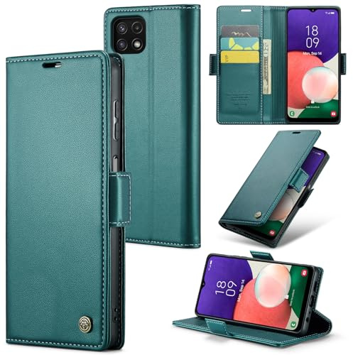 Rerzoiro Funda para Samsung Galaxy A22 5G, Funda de Cierre Magnético, Cartera de Cuero PU con [Bloqueo RFID], Soporte, Ranura para Tarjetas, Carcasa de Libro, Case para Samsung Galaxy A22 5G, Turquesa