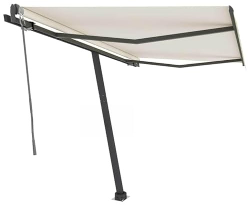 HaoChrymec Standmarkise Automatisch mit Rollo, Einziehbar, 360° drehbar, Sonnenschutz für Balkon, Freistehende Markise, Cremeweiß, 300x250 cm